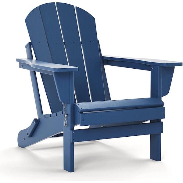 Cesicia Navy Blue All-Weather Proof Folding HDPE Resin Adirondack Chair (Set of 1)