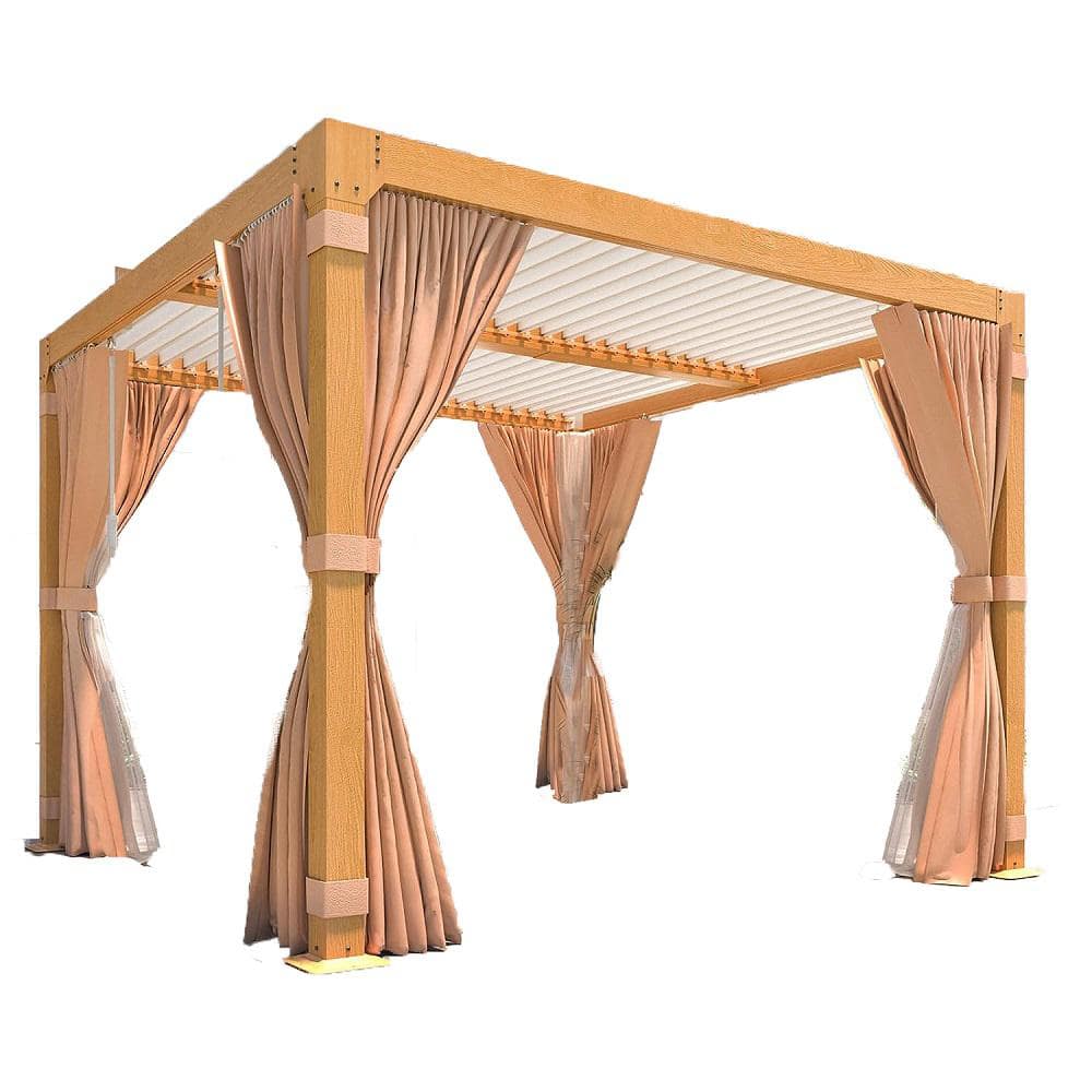 10 ft. x 10 ft. Louvered Pergola with Adjustable Rainproof Roof, Wood Grain