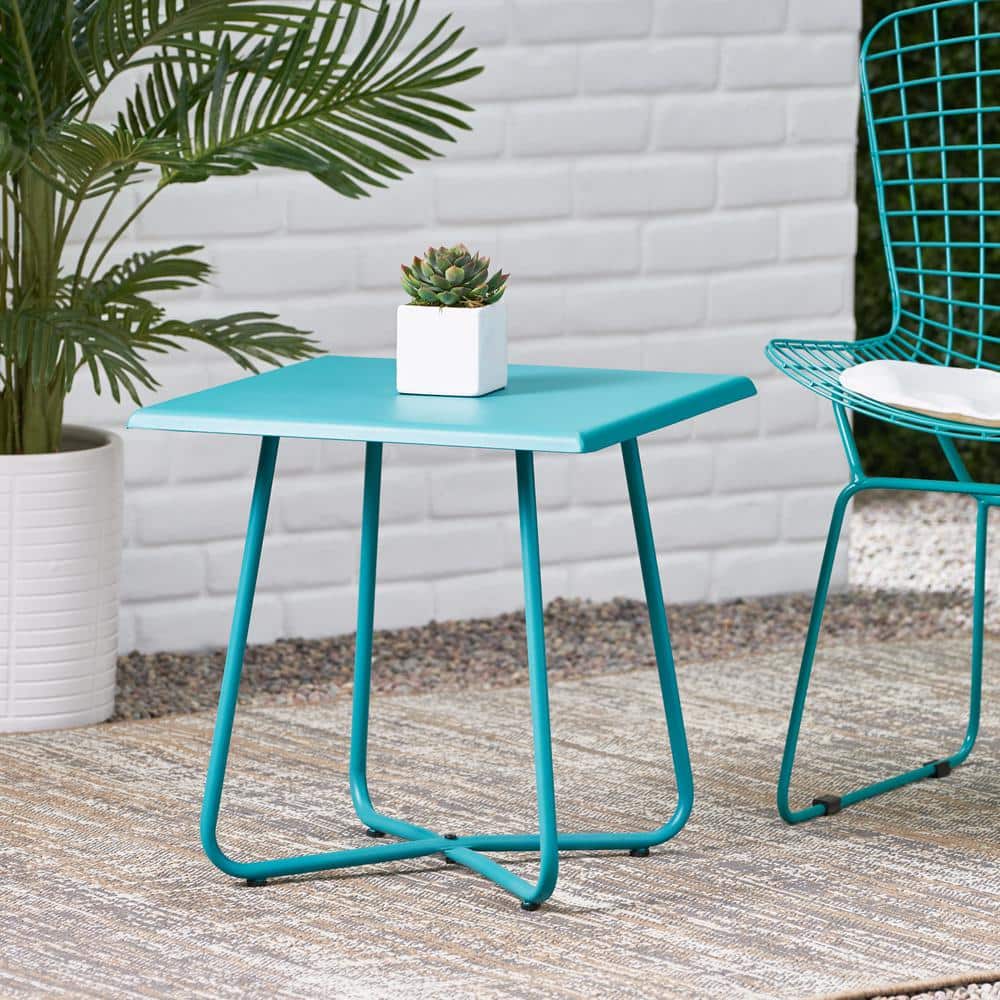 Teal Steel 18" Modern Outdoor Side Table