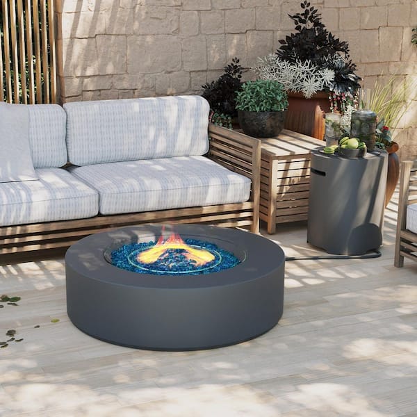 UPHA 42 in. Round Outdoor Concrete Propane Fire Pit with Tank Cover, Dark Gray