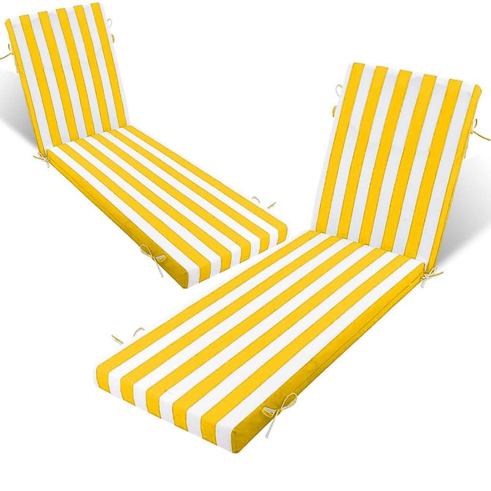 Outdoor Chaise Lounge Cushion, 80 in. x 26 in. x 3 in. Fade-Resistant Patio Chair Pad for Pool Beach Yellow White, 2PCS price history on PriceWatchPro