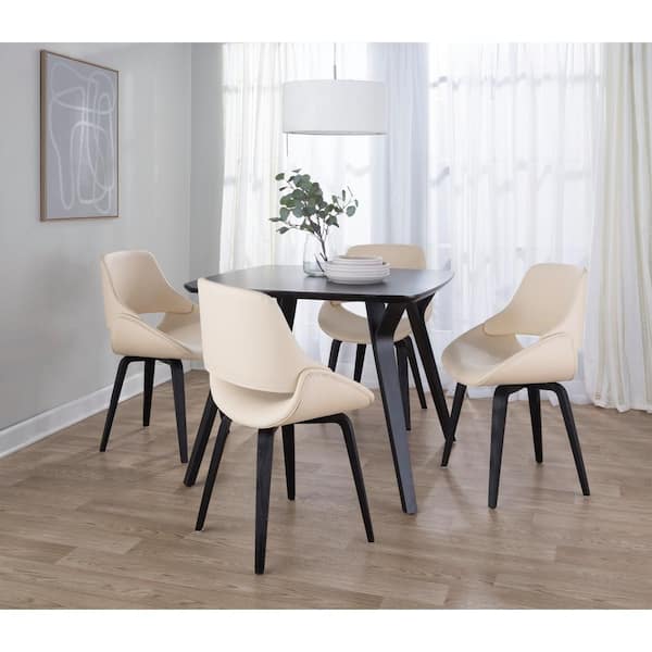 Fabrico Cream Faux Leather and Black Wood Side Chair (Set of 2)