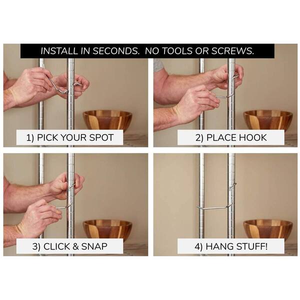 Metal Shelving Unit Shelf Pole Hooks 5-Pack Snap On! Black Variety Pack 