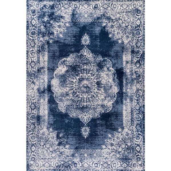 Rosalia Cottage Medallion Navy/Ivory 8 ft. x 10 ft. Area Rug
