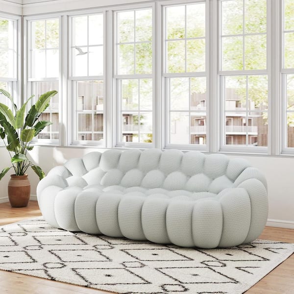 98 in. Bubble Love Seat, Gray Mesh Fabric Armless 3-Seater Modern Floor Couch Loveseat, No Assembly Required