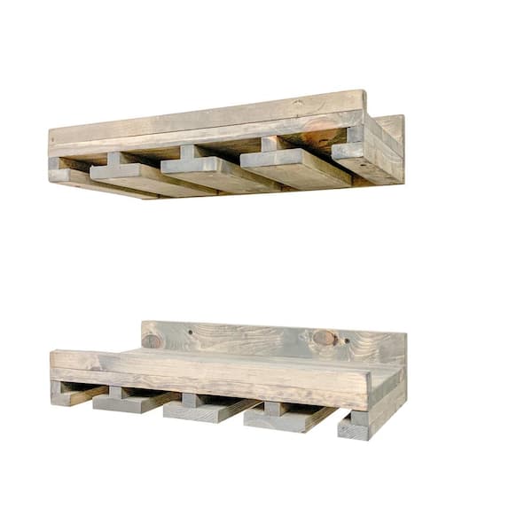 Intrinsic Haven Rustic Luxe 0-Bottle 20 in. Gray Pine Wood Hanging Stemware Storage Wine Rack