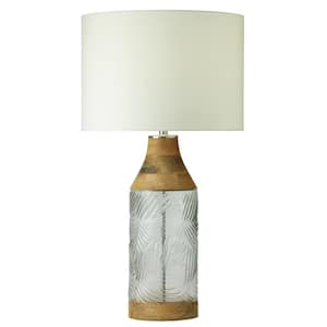 Zooey 26 in. Clear Glass and Brown Wood Table Lamp