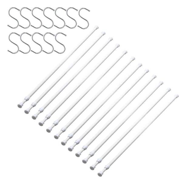 12-Pack No-Drill Spring Tension Rods Adjustable 28-48 in. for Windows and Closets with 12 S-Hooks White