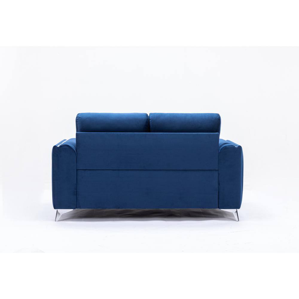 Wenona Blue Velvet Loveseat with Chrome Accents