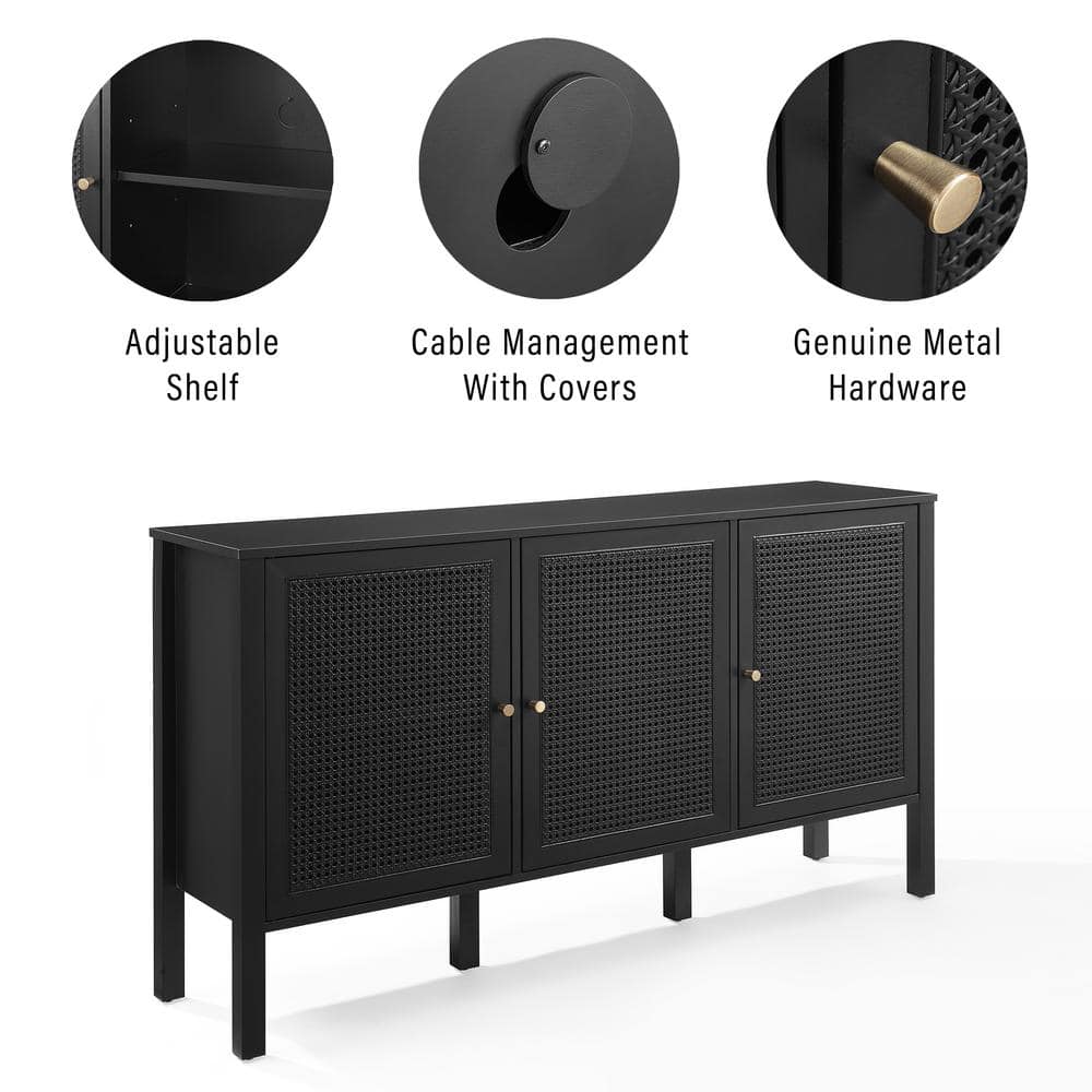 Perry Black Matte MDF Sideboard with Poly-Rattan Mesh Doors