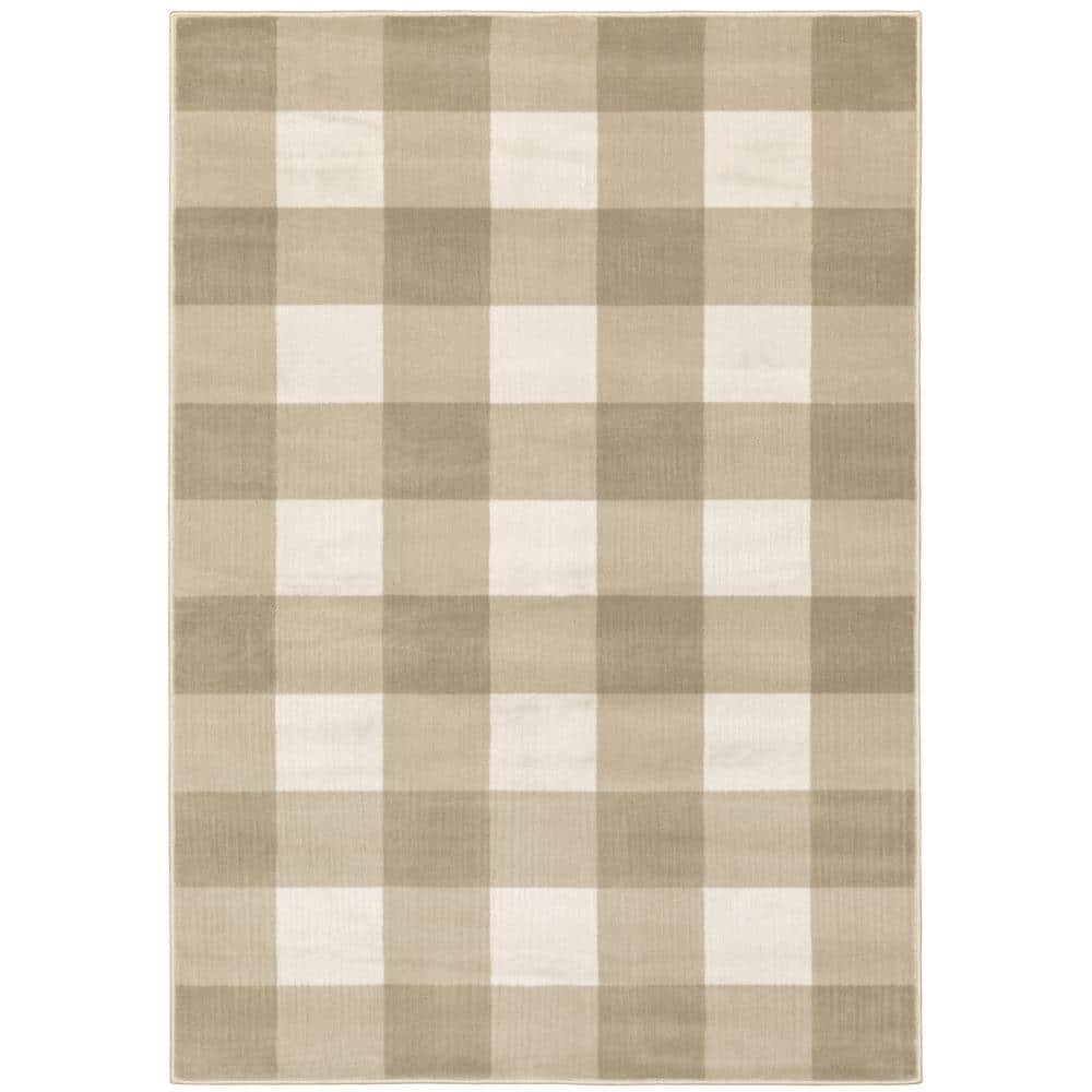 Gracie Beige/Ivory 8 ft. x 10 ft. Plaid Area Rug