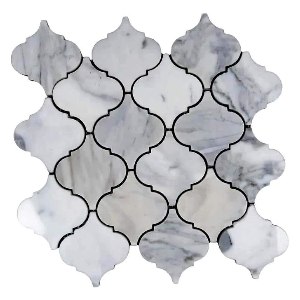 Polished White Calacatta Marble Arabesque Mosaic Tile 16" x 16"