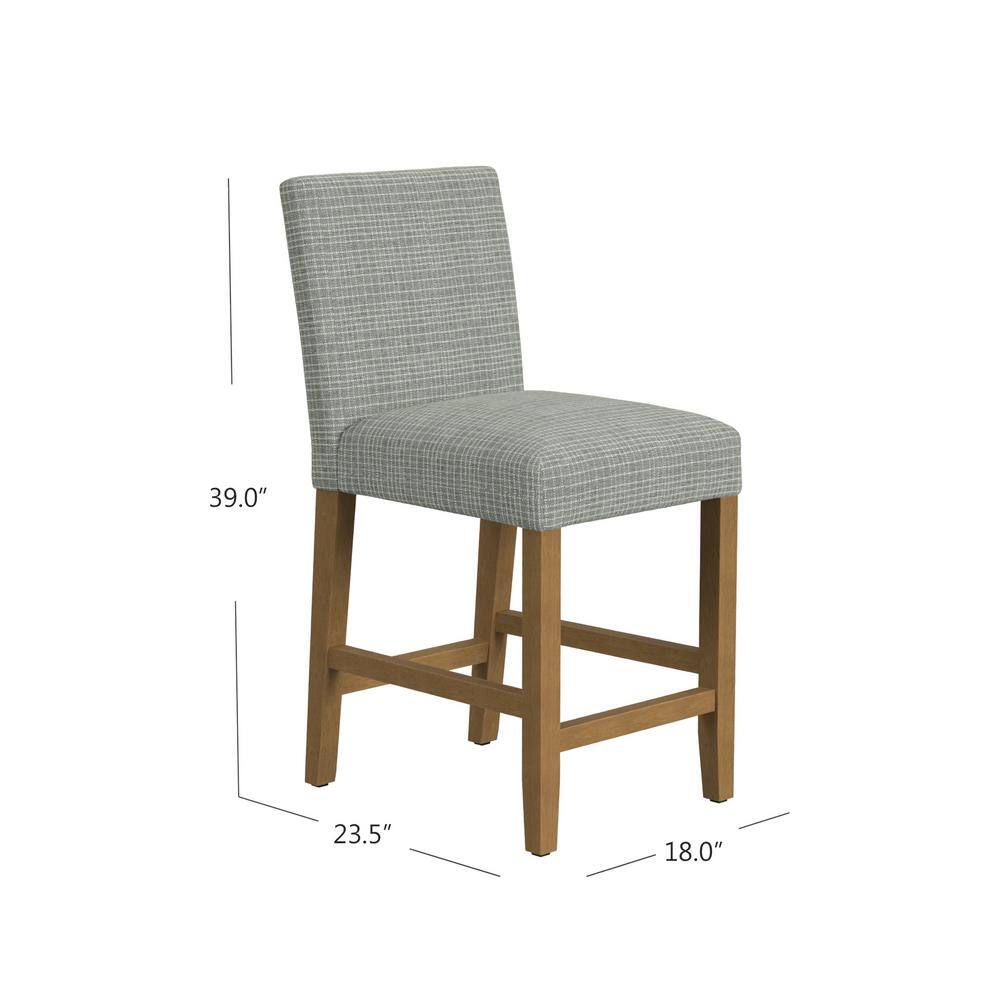 Gray Mini Grid Upholstered Counter Stool with Wood Legs