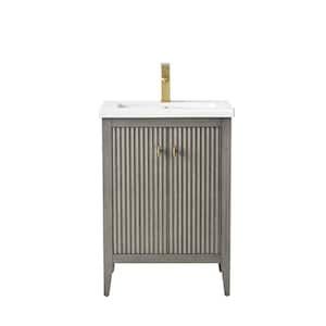 24 in. W x 18.5 in D x 34 in. H Single Sink Bath Vanity Cabinet in Linear Driftwood Gray with Ceramic Top