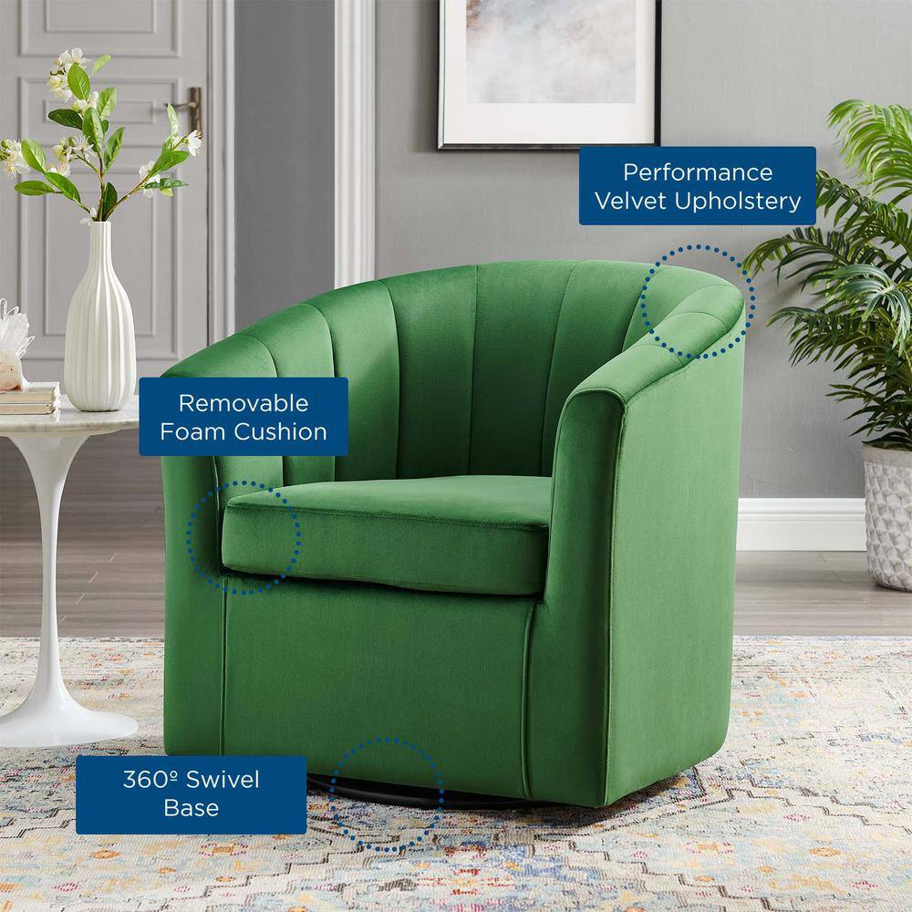 Emerald Velvet Barrel Swivel Accent Chair with Wood Base