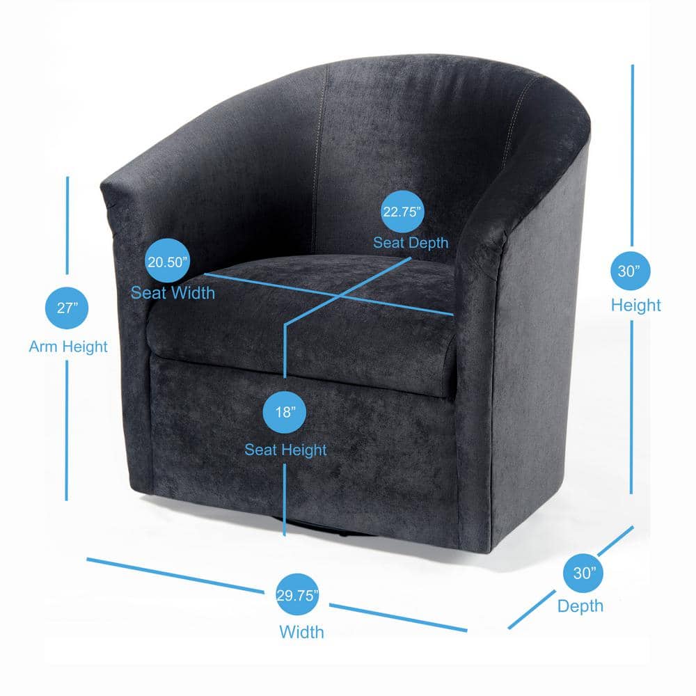 Elizabeth Charcoal Luxe Microfiber Barrel Swivel Chair