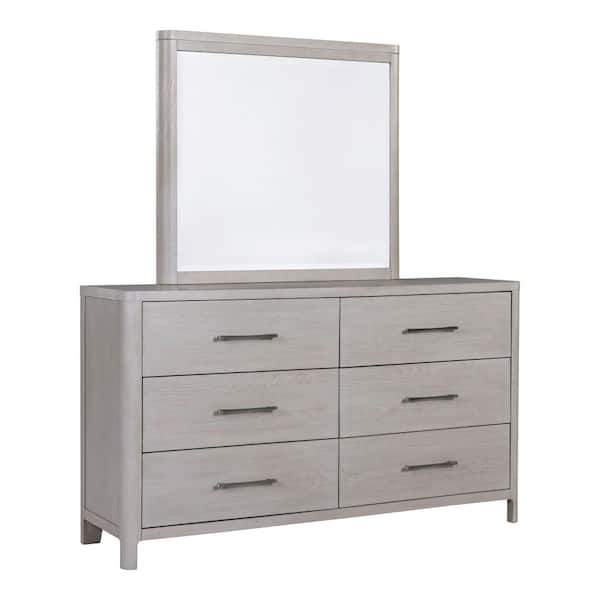 Anora Oak 6-Drawer 66 in. Dresser with Mirror and Pewter Handles