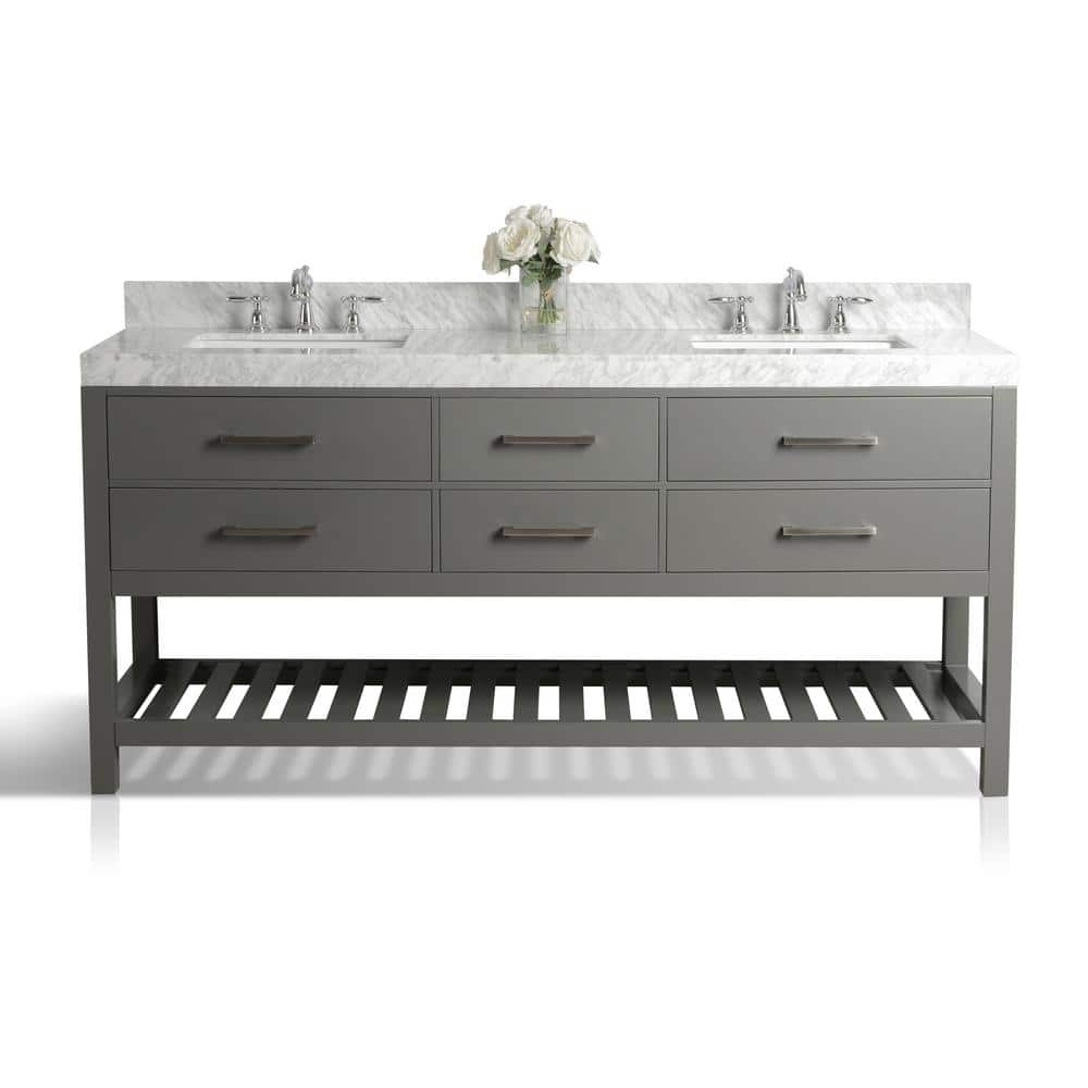 Elizabeth 72'' Sapphire Gray Double Sink Vanity with Marble Top