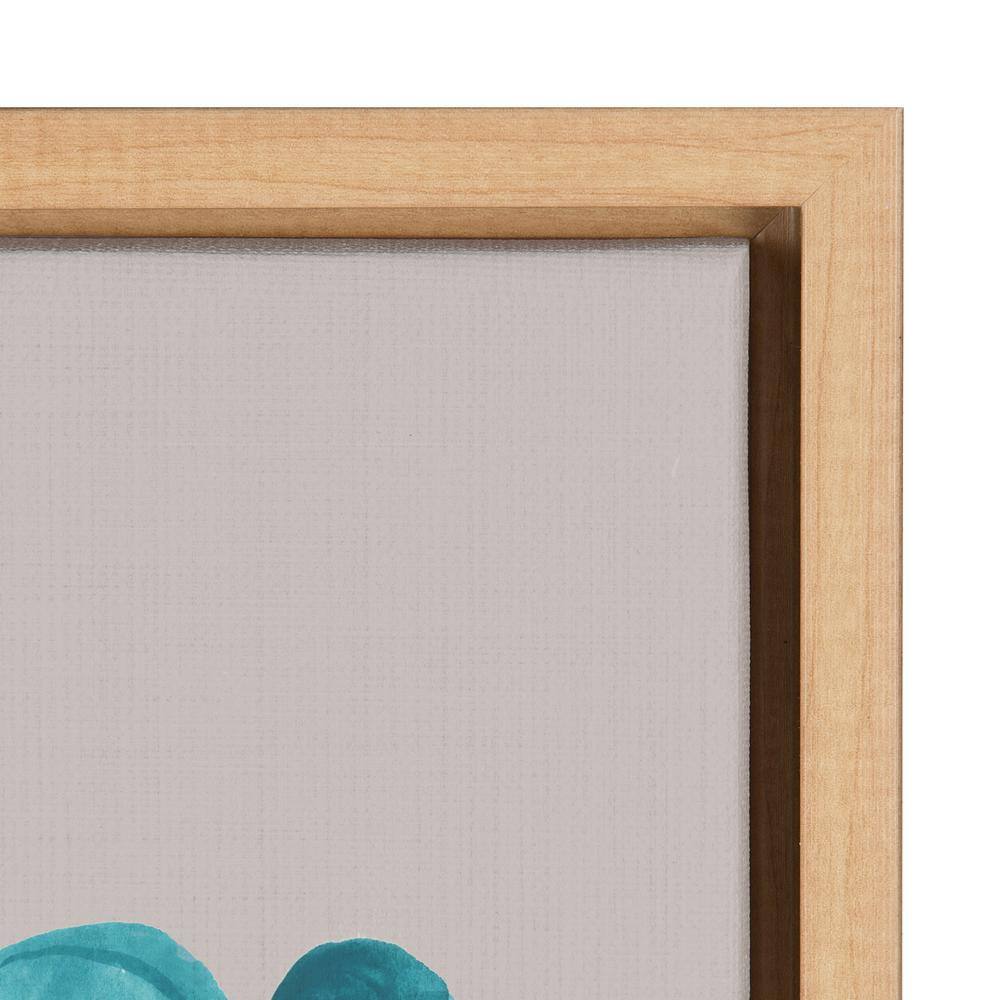 Minimalist Blue and Gray Houseplant Canvas Print with Natural Frame