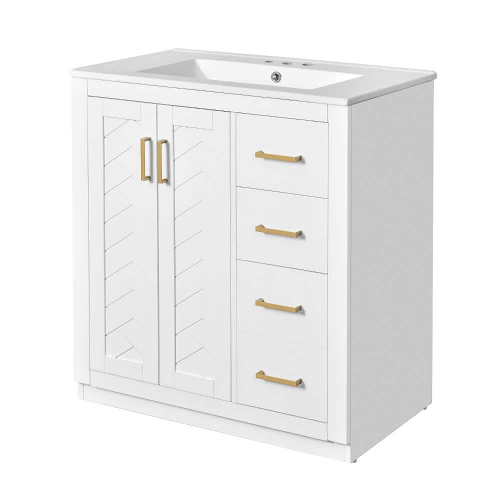 30 in. W White Freestanding Bath Vanity with White Ceramic Top Sink,3 Drawers& Soft Closing Doors price history on PriceWatchPro