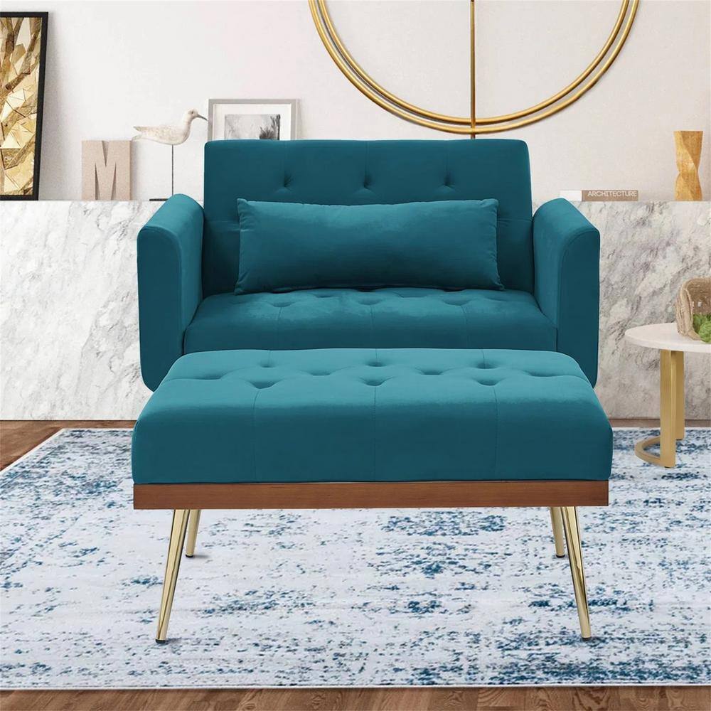 Seafuloy Blue Velvet Lounge Arm Chair with Ottoman W487396071 The