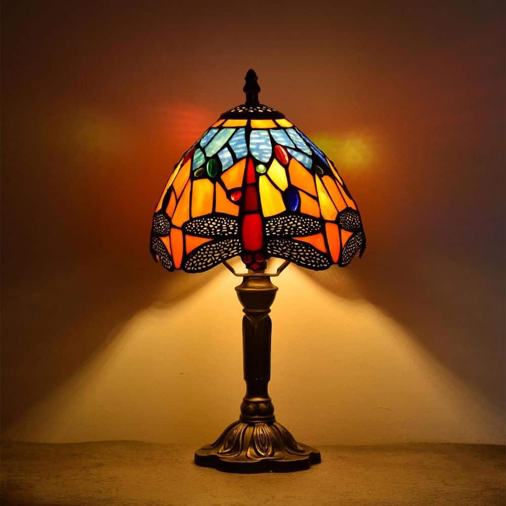 Decorative 14.6 in. Multicolored Tiffany-Style Table Lamp Bronze Finish Dragonfly Lamp price history on PriceWatchPro