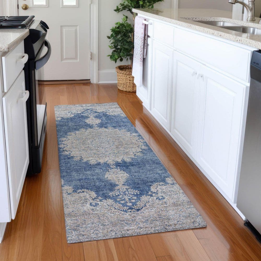 Mayfield Premium Machine Washable Abstract AMF1003 Navy 2 ft. 3 in. x 7 ft. 6 in. Runner Rug price history on PriceWatchPro