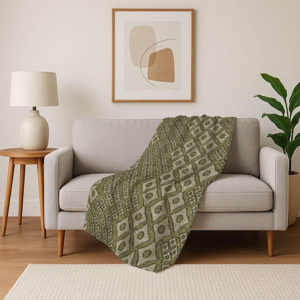 Premium Machine Washable ASB866 Olive 50 in. x 70 in. Sherpa Throw Blanket