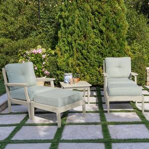 Lehigh Whitewash 5-Piece Recycled Plastic Patio Conversation Deep Seating Set with Ottoman and Sunbrella Cushions