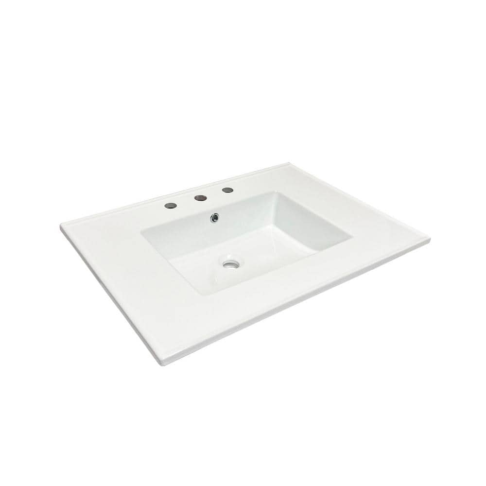 31.5" White Gloss Ceramic Rectangular Bathroom Sink Top