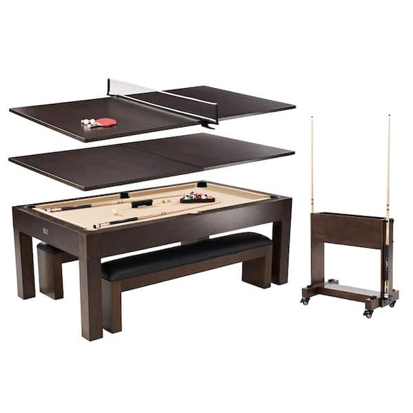 Monteray 7.5 ft Slate-Tech Pool Table 3-in-1 with Billiards, Table Tennis and Dining Tops, Accessories, Storage Cart