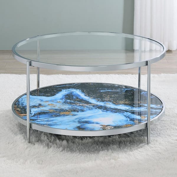 Steve Silver Averie 33 in. Silver Round Glass and Marble Cocktail Coffee Table