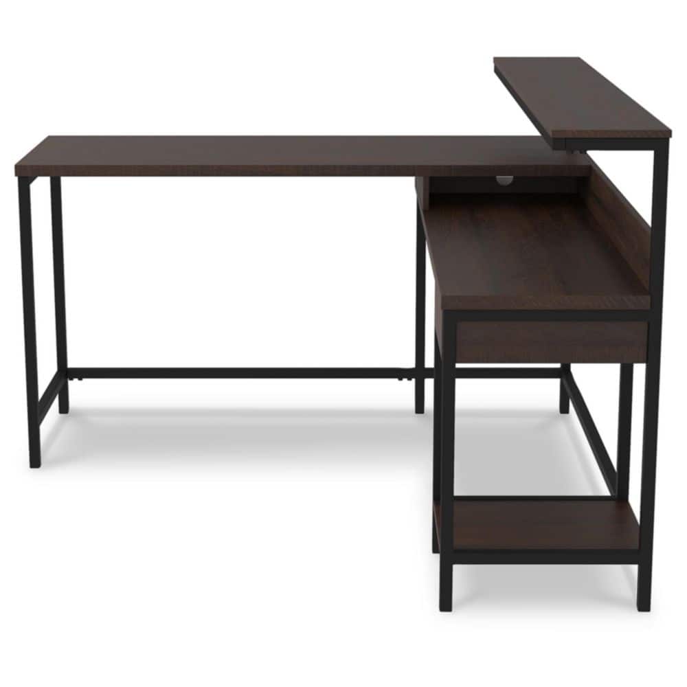 Warm Brown L-Shaped Wood Computer Desk with Hutch
