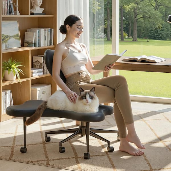 PINMOCO Black Faux Leather Cross-Legged Task Chair with Swivel