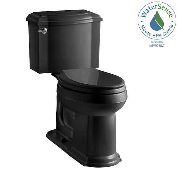 KOHLER - Devonshire 12 in. Rough In 2-Piece 1.28 GPF Single Flush Elongated Toilet in Black Black Seat Not Included