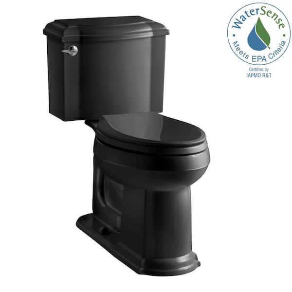 KOHLER Devonshire 12 in. Rough In 2-Piece 1.28 GPF Single Flush Elongated Toilet in Black Black Seat Not Included