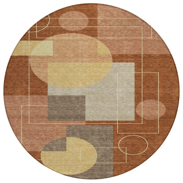 Chantille Machine Washable Indoor/Outdoor Abstract ACN2500 Paprika 8 ft. x 8 ft. Round Rug