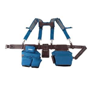 2-Bag Hybrid Suspension Rig Work Tool Belt with Suspenders in Blue