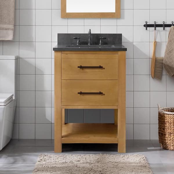 SUDIO Windwood 24 in. W x 22 in. D x 34 in. H Single Bath Vanity in Tan with Blue Limestone Vanity Top with White Sink