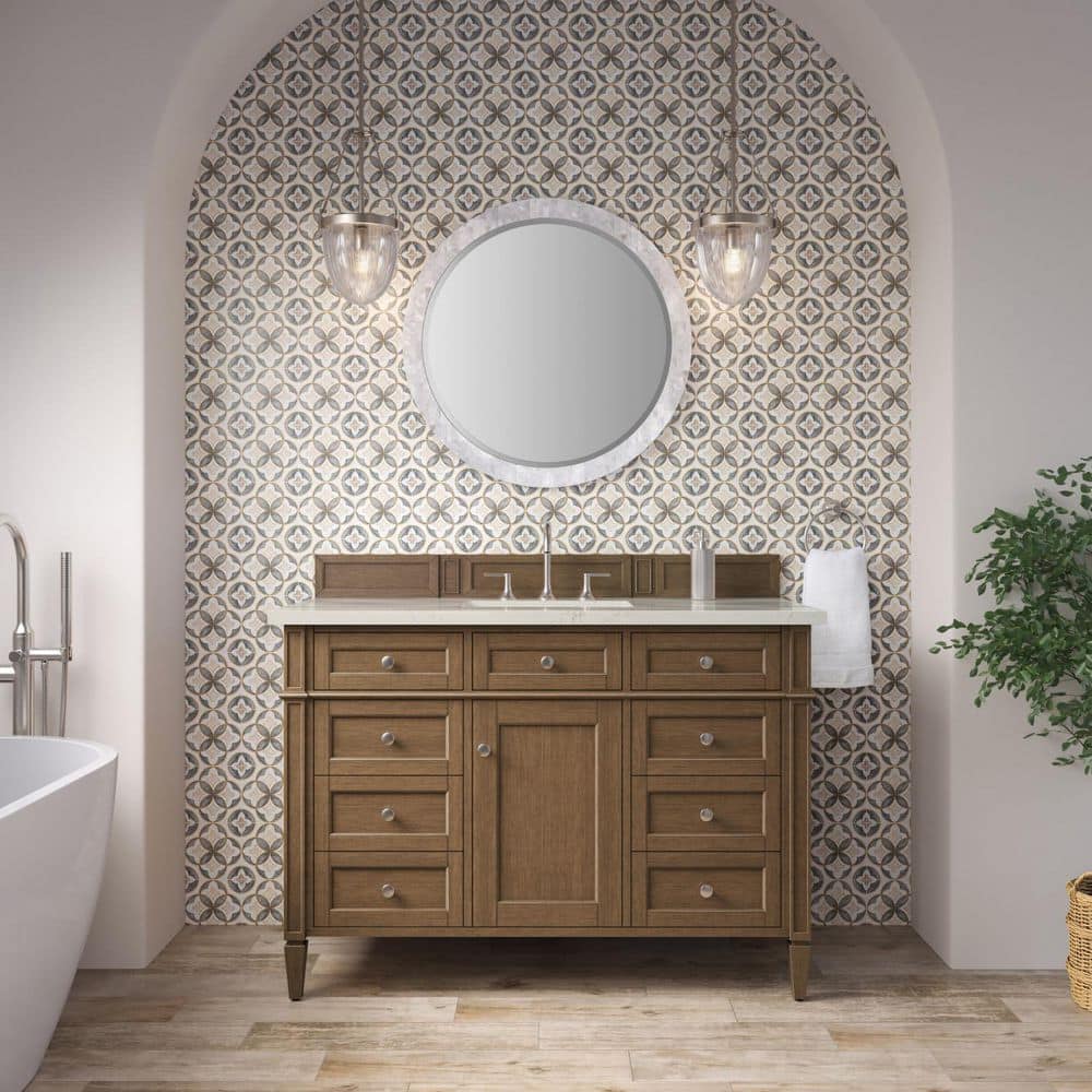 Brittany 48.0 in. Single Bath Vanity in Saddle Brown with Siberian Wireless Charging Quartz Top price history on PriceWatchPro