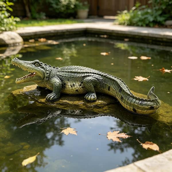 VAMOP 23 in. Green Resin Simulated Crocodile Garden Statue for