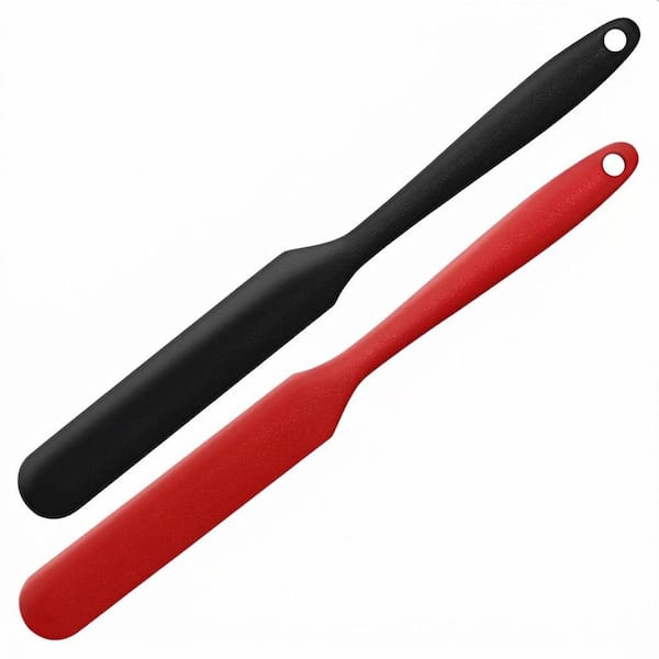 Silicone Long Handle Jar Scraper and Jam Spreader Heat Resistant Food Grade Red Black Kitchen Spatula 2-Piece