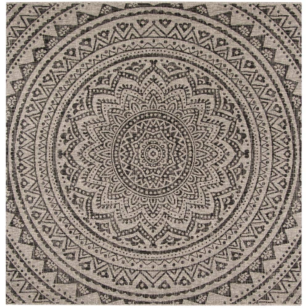 Elysian 3' Square Light Grey & Black Synthetic Area Rug
