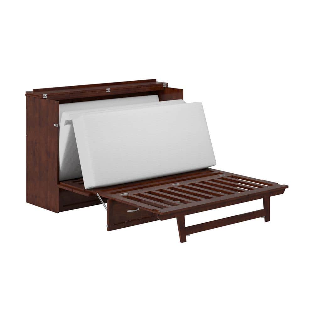 Northfield Walnut Queen Murphy Bed Chest with Built-in Charger and Memory Foam Mattress