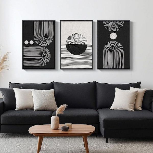 3 Piece Framed Black and White Boho Wall Art Poster, Black Abstract ...