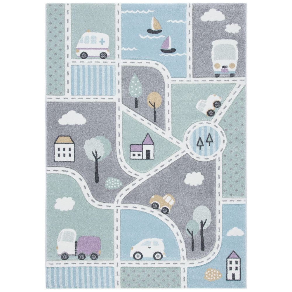 Carousel Kids 5 ft. x 8 ft. Gray/Light Blue Neighborhood Roads Area Rug price history on PriceWatchPro