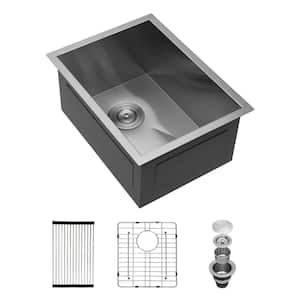 15 in. Single Bowl Round Corner 18 -Gauge Stainless Steel Undermount Bar Sink with Bottom Grid and Strainer