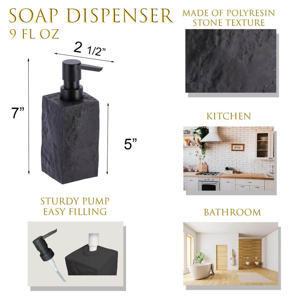 Black Stone Effect Resin Hand Soap and Lotion Dispenser