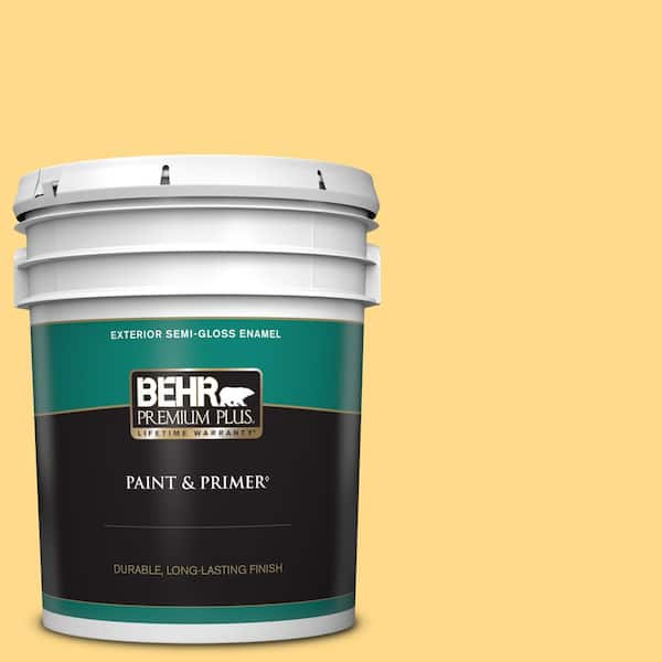 BEHR PREMIUM PLUS 5 gal. #P270-4 Egg Cream Semi-Gloss Enamel Exterior Paint & Primer