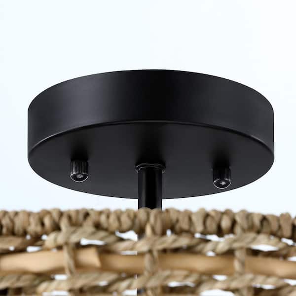 TRUE FINE Seymour 16 in 3-Light Rattan Drum Semi-Flush Mount